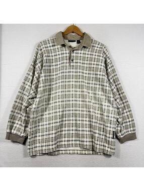 VTG 90s Structure XL Plaid Long Sleeve Oversized Polo Shirt Corduroy Collar USA